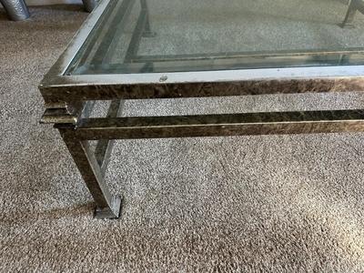GLASS TOP COFFEE TABLE WITH METAL BASE