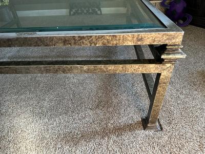 GLASS TOP COFFEE TABLE WITH METAL BASE