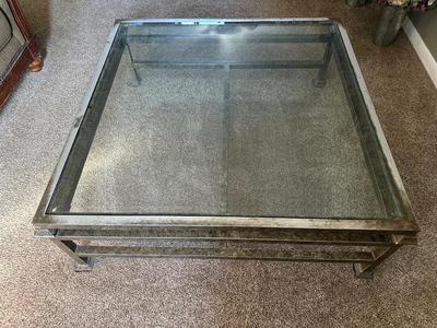 GLASS TOP COFFEE TABLE WITH METAL BASE
