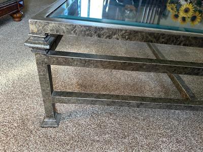 GLASS TOP COFFEE TABLE WITH METAL BASE