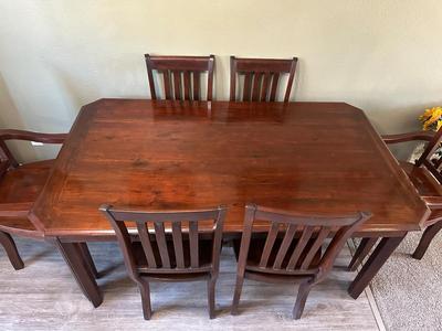 SOLID WOOD DINING TABLE WITH 2 ARM CHAIRS AND 4 SIDE CHAIRS