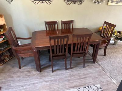 SOLID WOOD DINING TABLE WITH 2 ARM CHAIRS AND 4 SIDE CHAIRS