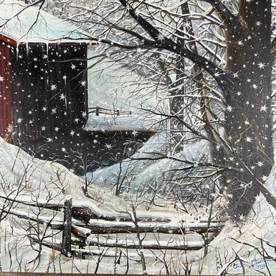 147 Oil Painting "Covered Bridge Winter Storm" By Anton Cincibus Circa 1998