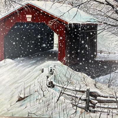 147 Oil Painting "Covered Bridge Winter Storm" By Anton Cincibus Circa 1998