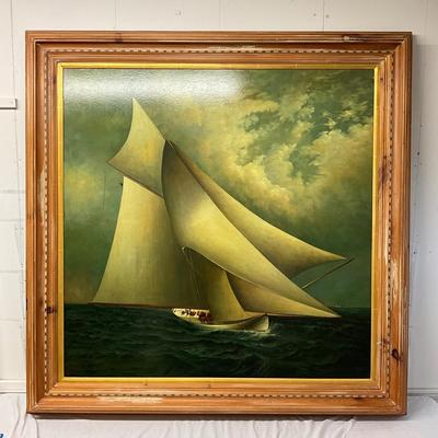 150 Large Original Oil Painting Signed Taylor Titled "Full Sail"