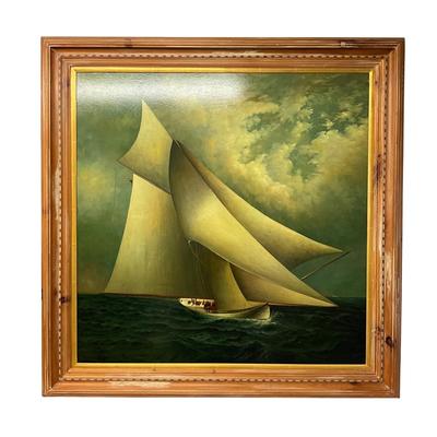 150 Large Original Oil Painting Signed Taylor Titled "Full Sail"