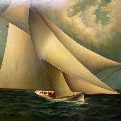 150 Large Original Oil Painting Signed Taylor Titled "Full Sail"