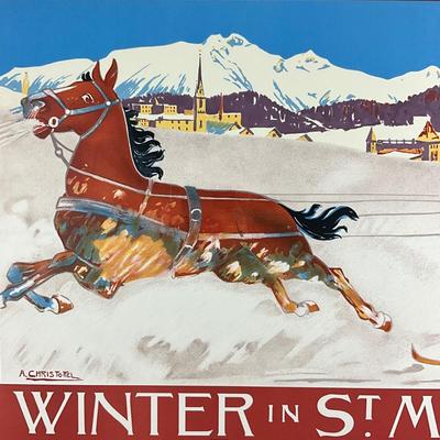 152 Lithograph Poster "Winter In Saint Mortiz" Engadin By A. Christohel