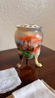 ANTIQUE HAT PIN HOLDER WITH VTG LADIES SCARFS AND HANKIES