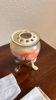 ANTIQUE HAT PIN HOLDER WITH VTG LADIES SCARFS AND HANKIES