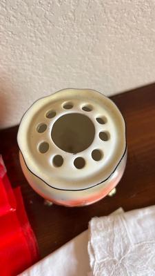 ANTIQUE HAT PIN HOLDER WITH VTG LADIES SCARFS AND HANKIES