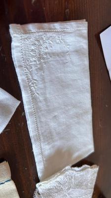 ANTIQUE HAT PIN HOLDER WITH VTG LADIES SCARFS AND HANKIES