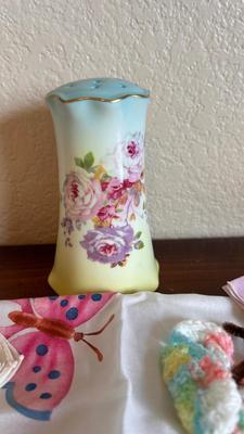 ANTIQUE HAT PIN HOLDER WITH LADIES HANDKERCHIEFS AND SCARFS