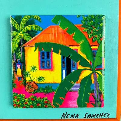 164 Hand-Painted Tile On Block By Nena Sanches