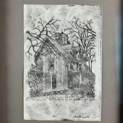166 Original Ink Drawing of the Raven Hurst Mansion by Annette Conniff