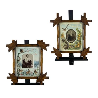 168 Two English Painted Mats with Sepia Photographs in Victorian Frame