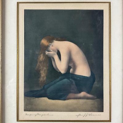 172 Antique Frame Image Of Woman "Weeping Magdaline" Signed J.J. Hemmer