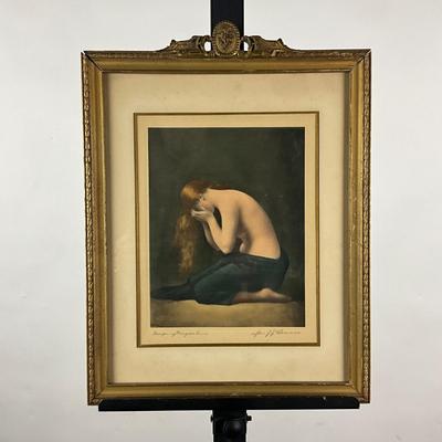 172 Antique Frame Image Of Woman "Weeping Magdaline" Signed J.J. Hemmer
