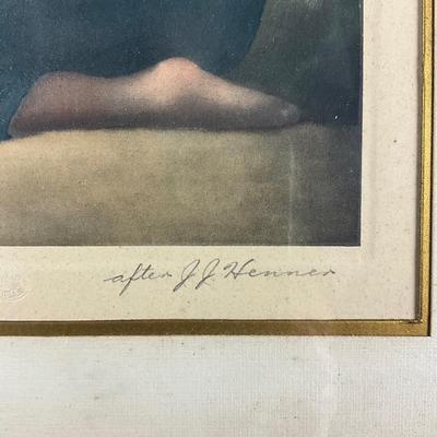 172 Antique Frame Image Of Woman "Weeping Magdaline" Signed J.J. Hemmer