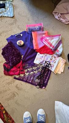 WOMENS SCARVES, NECKLACES, A SHIRT. AND TRAVEL POUCH