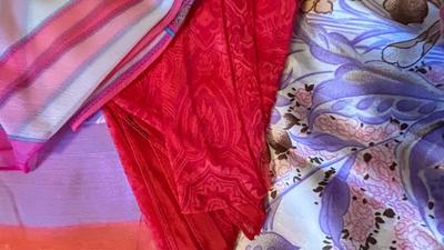 WOMENS SCARVES, NECKLACES, A SHIRT. AND TRAVEL POUCH