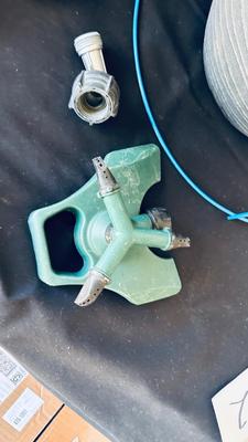 PLANTERS, PAINTED ROCKS, TOMATO CAGE AND SPRINKLER