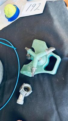 PLANTERS, PAINTED ROCKS, TOMATO CAGE AND SPRINKLER