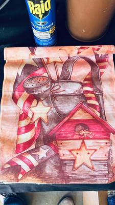 OUTSIDE SEASONAL WELCOME FLAGS, PICNIC BASKET, PESTICIDES, WALL PLANTER, AND WIND CHIME