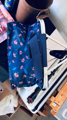 OUTSIDE SEASONAL WELCOME FLAGS, PICNIC BASKET, PESTICIDES, WALL PLANTER, AND WIND CHIME