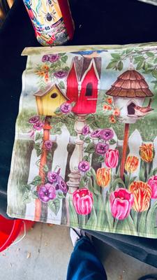 OUTSIDE SEASONAL WELCOME FLAGS, PICNIC BASKET, PESTICIDES, WALL PLANTER, AND WIND CHIME