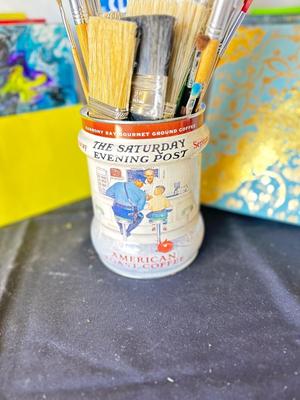 ART EASEL, PAINT BRUSHES GALORE, AND CANVASES FOR REPURPOSING OR HANGING ON YOUR WALL