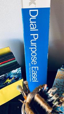 ART EASEL, PAINT BRUSHES GALORE, AND CANVASES FOR REPURPOSING OR HANGING ON YOUR WALL