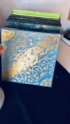 ART EASEL, PAINT BRUSHES GALORE, AND CANVASES FOR REPURPOSING OR HANGING ON YOUR WALL