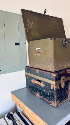 U.S. 1942 MILITARY CRATE, AND ANTIQUE CHEST