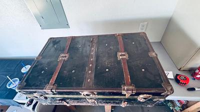 U.S. 1942 MILITARY CRATE, AND ANTIQUE CHEST