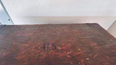U.S. 1942 MILITARY CRATE, AND ANTIQUE CHEST