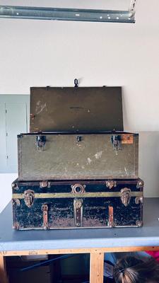 U.S. 1942 MILITARY CRATE, AND ANTIQUE CHEST