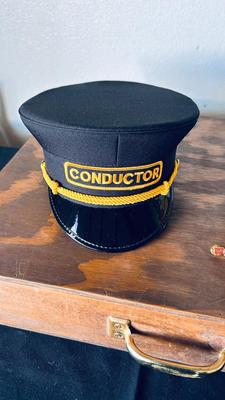 SUPER COOL CONDUCTORS HAT, MINI TRAIN SET IN A TIN AND WOODEN CRATE