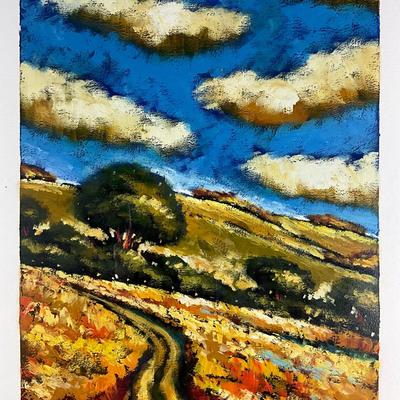 176 Oil on Paper Of Path With Clouds By Russian Artist Sergey Cherep