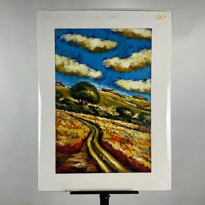 176 Oil on Paper Of Path With Clouds By Russian Artist Sergey Cherep