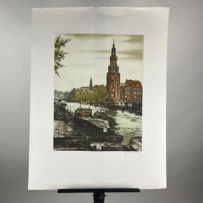 187 Flemish Hand Printed Etching Signed & Numbered #151/350 Image Of Canal Boat By R. Hebbelinck