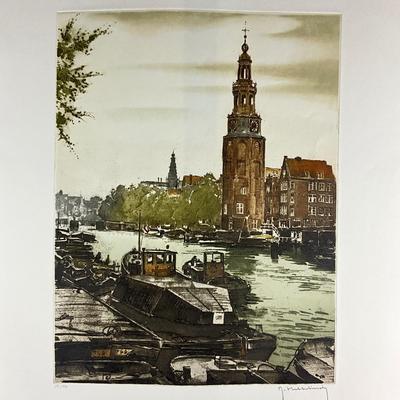 187 Flemish Hand Printed Etching Signed & Numbered #151/350 Image Of Canal Boat By R. Hebbelinck