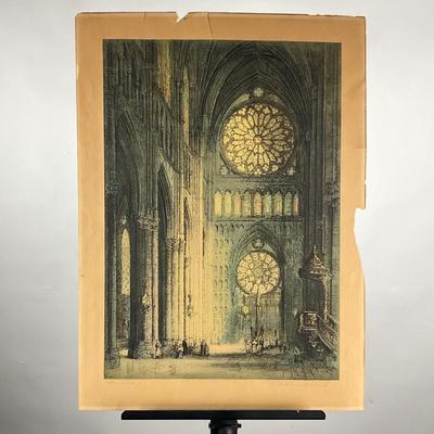 190 Colored Etching "Rose Window, Notre Dame Cathedral" Paris