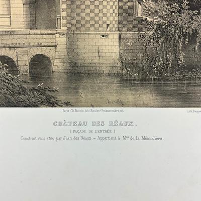 191 Lithograph Of A Castle "Chateau Des Reaux" Chateaux De La Vallee De La Loire By Victor Petit