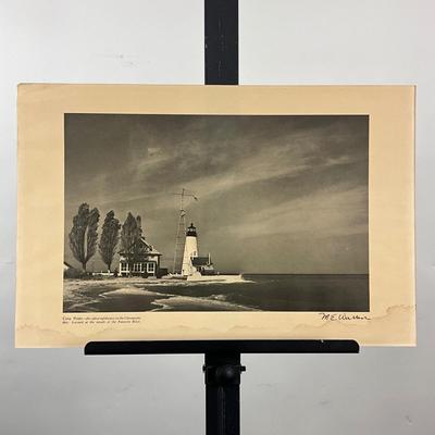 213 Black & White Photo Of Oldest Lighthouse On Chesapeake Bay "Cove Point" Signed M.E. Warren