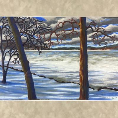 215 Pastel On Paper "Lake View, Deep Creek Winter" By Annette Conniff