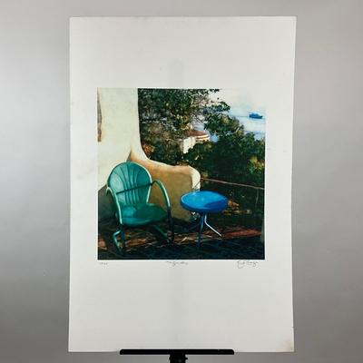 216 Giclee On Paper Of Metal Chairs Balcony Scene Signed and Numbered #10/175 By Ernesto Rodrigues