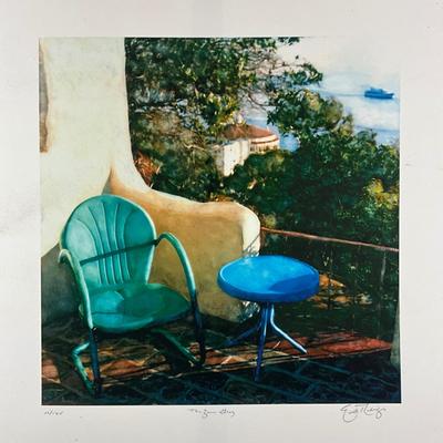 216 Giclee On Paper Of Metal Chairs Balcony Scene Signed and Numbered #10/175 By Ernesto Rodrigues