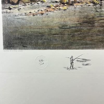 218 Hand-Painted Engraving Signed By Douglas Adams "Trout Fishing" Remark & Seal 58/100
