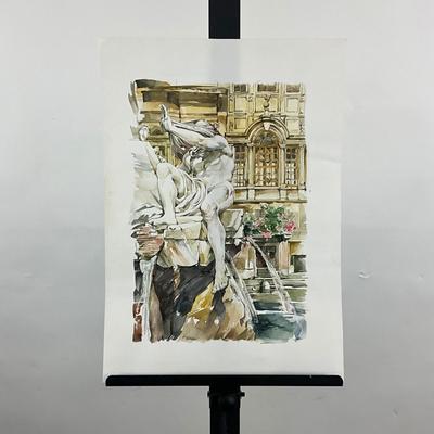 231 Original Watercolor of Fountain in Piazza Navona Rome